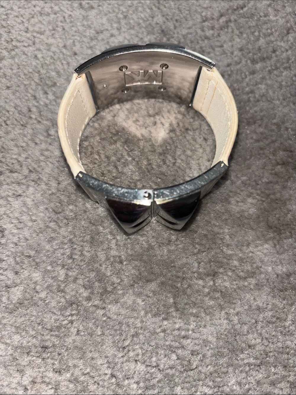 Michael Kors White Leather Bracelet with Silver Pyramid Studs
